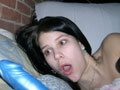 Cute teen with huge tits, dildo fucks her anus with her blue dildo